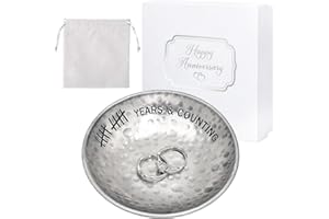 CEELGON 10 Year Wedding Anniversary Tin Gifts - 4" Tin Jewelry Tray Engraved Aluminum Decorative Dish for Couple