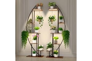 VEVOR Plant Stand Indoor with Grow Lights, 63 in Tall 6-Tiered Lighted Plant Shelf, 2 Pack Metal Corner Plants Holder, 3 Time