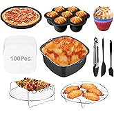 Air Fryer Accessories for Cosori, 10 Piece Square Accessories for COSORI 5.8 QT 6.0 QT, Instant Vortex Plus 6QT and Larger Air Fryers, Including Cake & Pizza Pan, Rack & Skewer, Egg Bite Mold, etc.