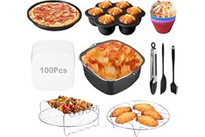 RHM Air Fryer Accessories for Cosori, 10 Piece Square Accessories for COSORI 5.8 QT 6.0 QT, Instant Vortex Plus 6QT and Larger Air Fryers, Including Cake & Pizza Pan, Rack & Skewer, Egg Bite Mold, etc.