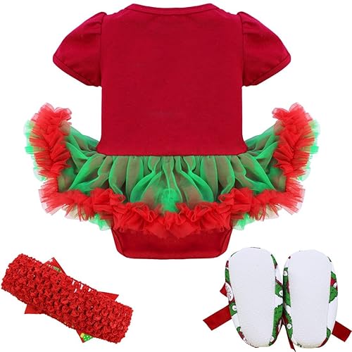 iEFiEL Baby Girls Christmas Dress Romper Red Headband Crib Shoes
