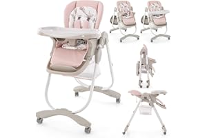 HONEY JOY Baby High Chair, Foldable High Chairs for Babies and Toddlers, Adjustable Heights, Recline Backrest & Footrest, Dou