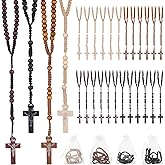 Wooden Rosary Beads Bulk,Wood Rosarios Catolicos with Jesus Holy Cross,First Communion Rosary Bulk Wooden Rosaries in Bulk With Organza Bags Rosary Catholic Baptism Church Present for Men Women