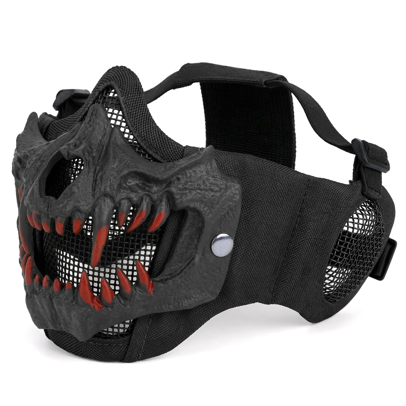 Yzpacc Airsoft Mask Half Face Oni Mask Samurai Mask Half Face Masks Tactical Half Face Mask With Ear Protection Mesh Mask For Halloween Party Paintball Cs Hunting