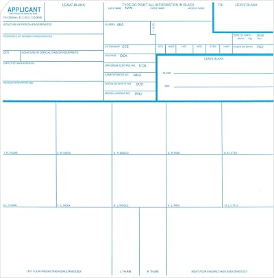 FBI Fingerprint Cards FD-258 Requester Pack of 5