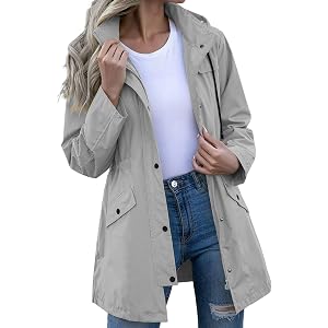 FOCLMP Rain Jacket Women Waterproof Travel Hooded Raincoat Lightweight Windbreaker Long Jackets with Pockets for Outdoor