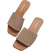 OYOANGLE Women's Single Band Square Open Toe Slide Sandals Summer Slip on Flat Sandals