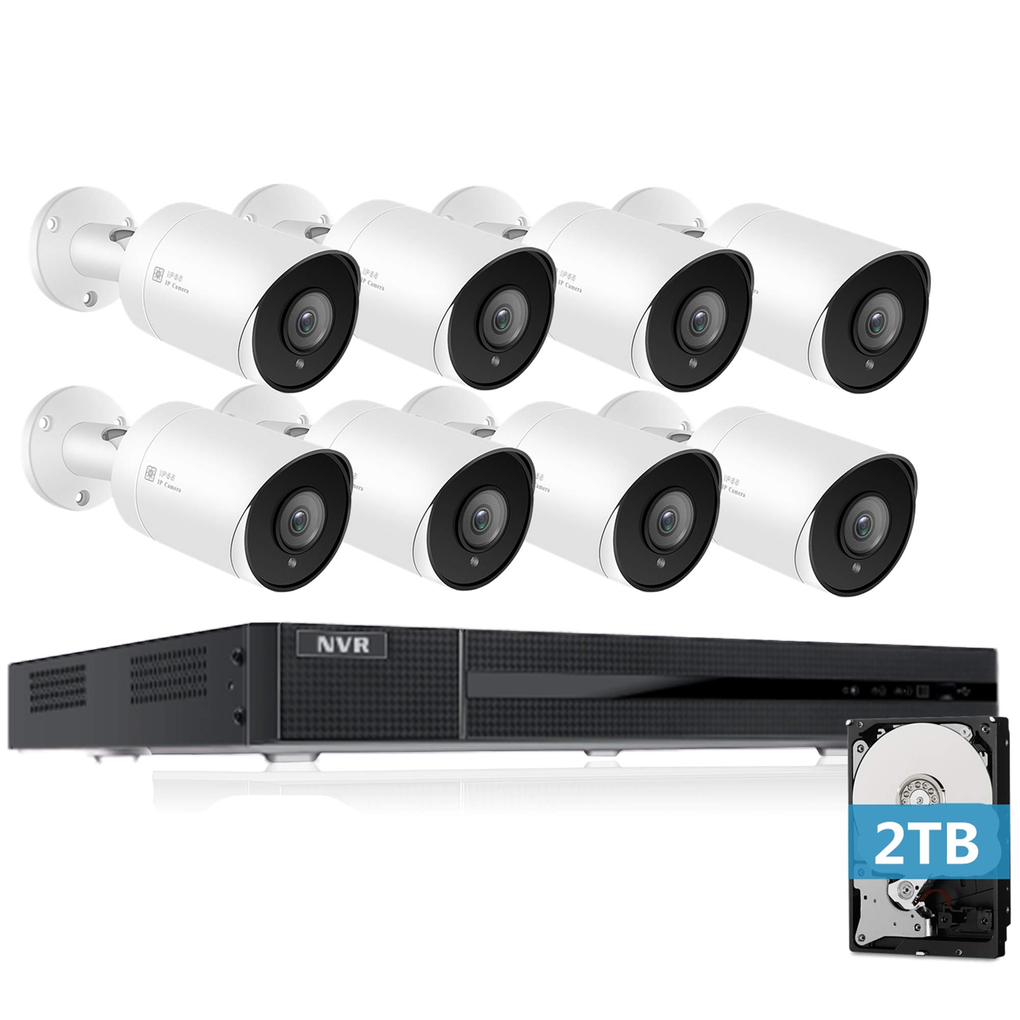Anpviz 5MP 8CH PoE Home Security Camera System with 2TB HDD, H.265 8CH NVR Security System and 8pcs 