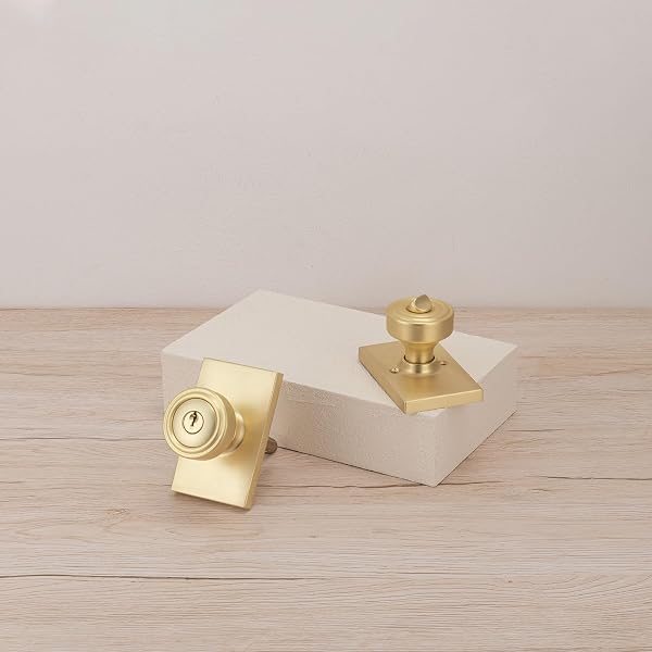 PARRO GOLD DOOR KNOBS INTERIOR & EXTERIOR, KEYED ENTRY DOOR KNOB FOR BEDROOM & LIVING ROOM, SATIN BRASS PISMO DOORKNOBS