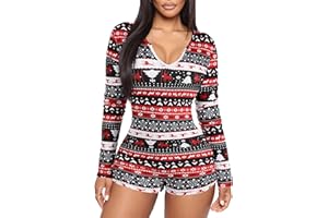 RUEWEY Women V-Neck Shorts Jumpsuit One Piece Bodysuit Pajama Long Sleeve Bodycon Rompers Overall