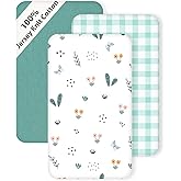 3 Pack Cotton Bassinet Sheets - 35"x19" for Newton, Ezebaby, Evolur Stellar, AMKE 3 in 1 Bedside Sleeper, Ultra Soft & Skin Friendly Bassinet Fitted Sheets, Green Leaf