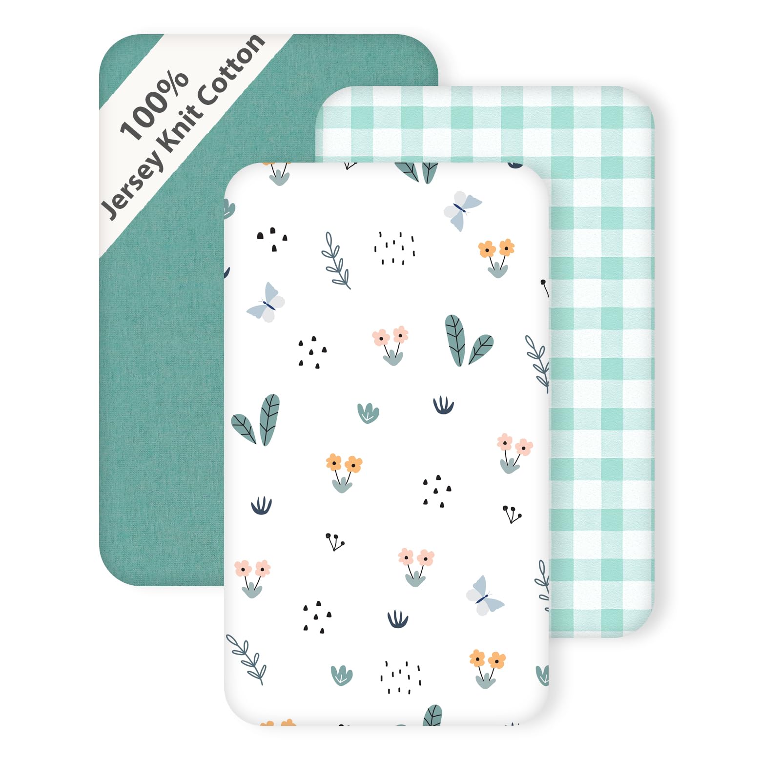 Photo 1 of 3 Pack Cotton Bassinet Sheets - 33"x19" for Baby Delight, Jimglo, BabyBond, BCOL, Maxi-COSI and Most Regular Bedside Sleeper, Ultra Soft & Skin Friendly Bassinet Fitted Sheets, Green Leaf