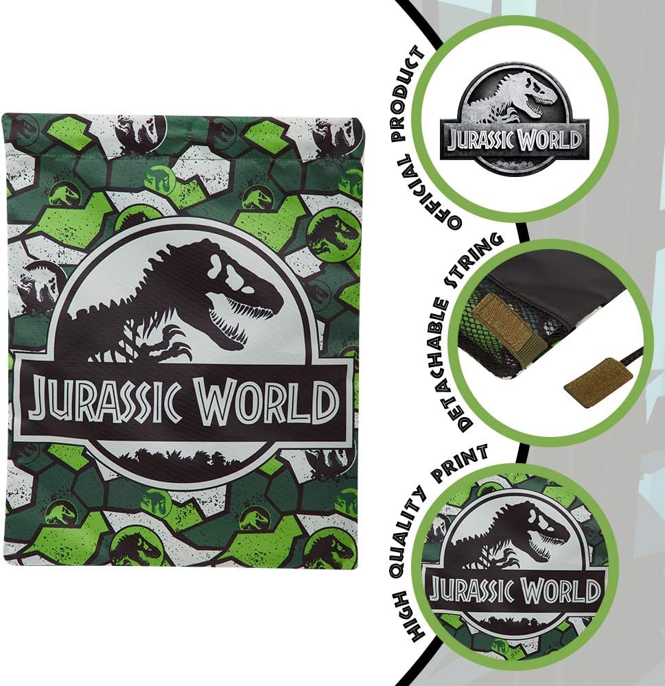 Jurassic World Drawstring Bag, Boys String Bag for School Gym, Travel, Swimming, Kids Dinosaur Gifts, Green Camo - Image 3