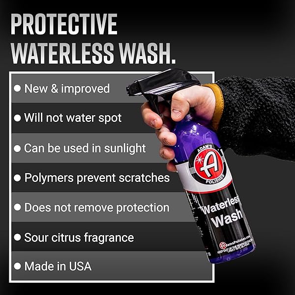 ADAM’S POLISHES WATERLESS WASH (16OZ) – CAR CLEANING CAR WASH SPRAY FOR CAR DETAILING | SAFE ULTRA SLICK LUBRICATING FORMULA, BOAT, MOTORCYCLE, RV | NO GARDEN HOSE, WASH SOAP OR FOAM CANNON NEEDED