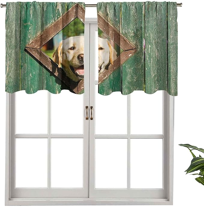 Hiiiman Cortinas cortas con cenefa que bloquean la luz, diseño de perro