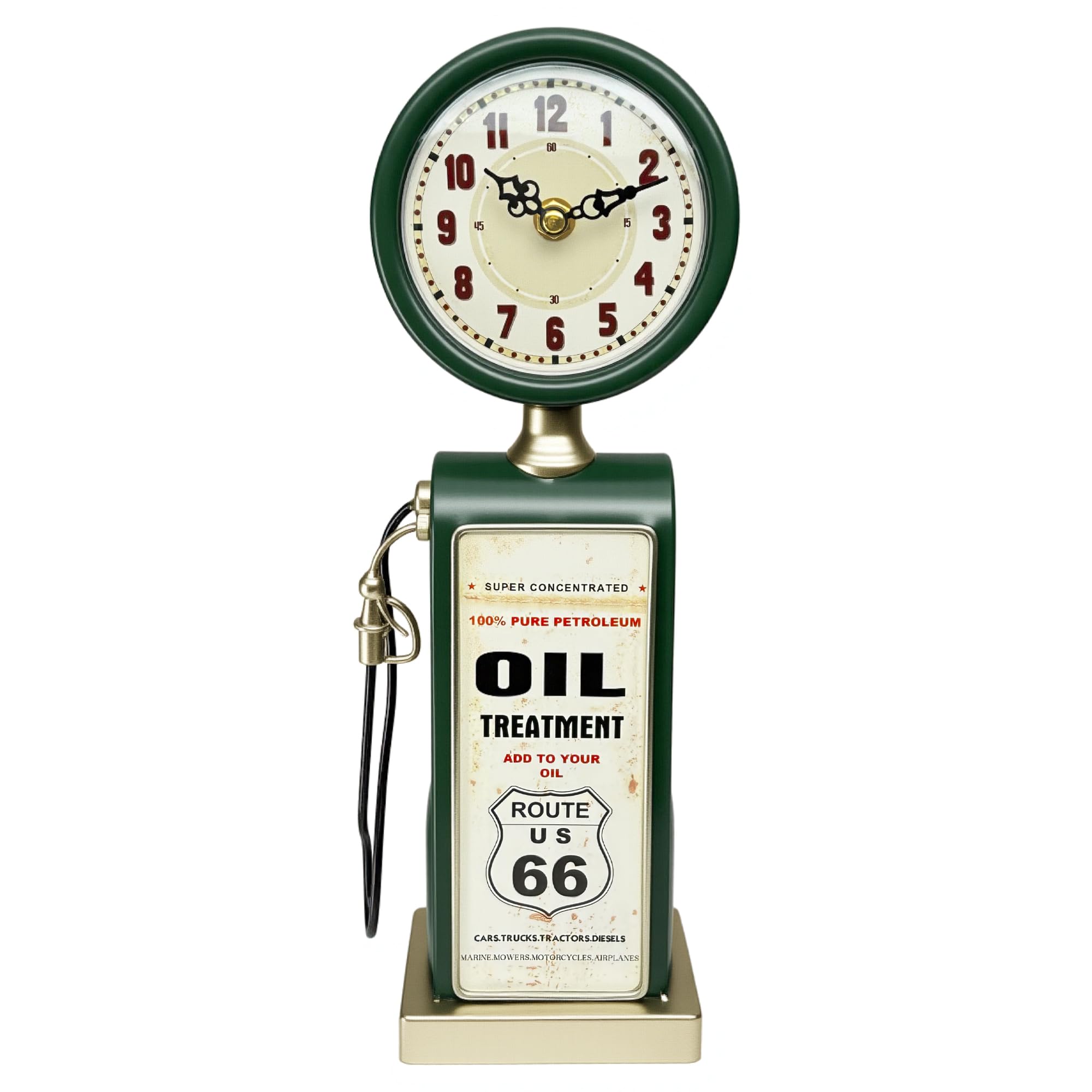 Lily's Home Old Fashioned Route 66 Gas Pump Mantle Clock, Silent-Non-Ticking with Quartz Movement, Makes an Ideal Gift for Antique Sign Collectors, Green (13 1/2