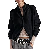 Wyeysyt Zip Up Sweaters for Women Cropped Chunky Cardigan Mock Neck Long Sleeve Ribbed Knit Cardigans Outerwear
