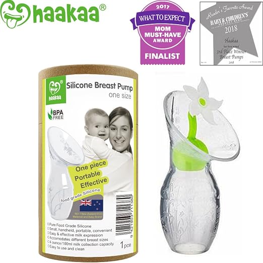 Haakaa Breast Pump with Flower Stopper 100% Food Grade Silicone BPA PVC and Phthalate Free (3.5oz/100ml) (White)
