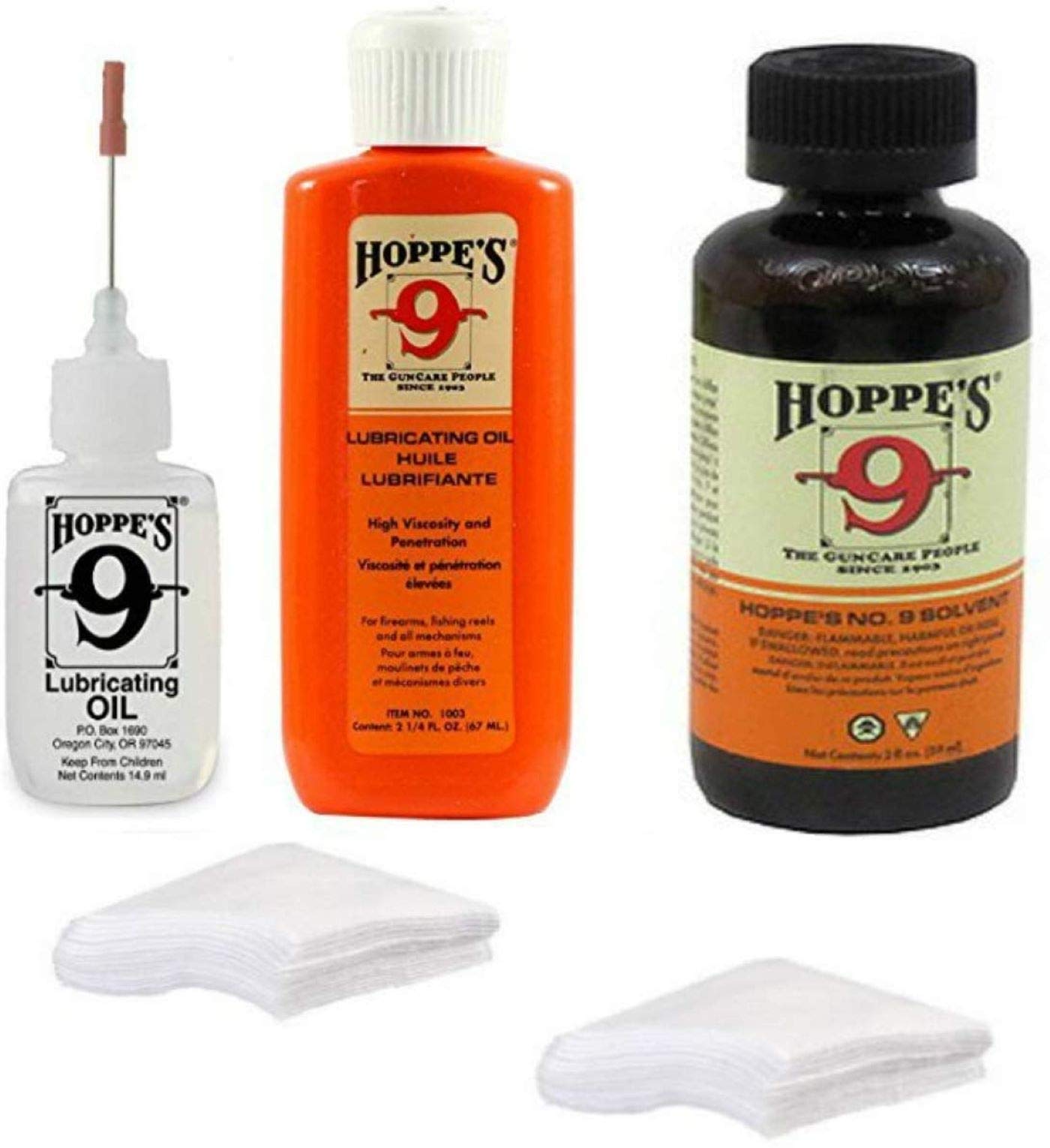 Hoppes 9 Elite Gun Cleaning kit - Gun Bore Cleaner and Lubricant Oil with 14.9 ML Precision Lubricator and 25-40 Patches for .38, 9mm.40.44 and .45 Caliber