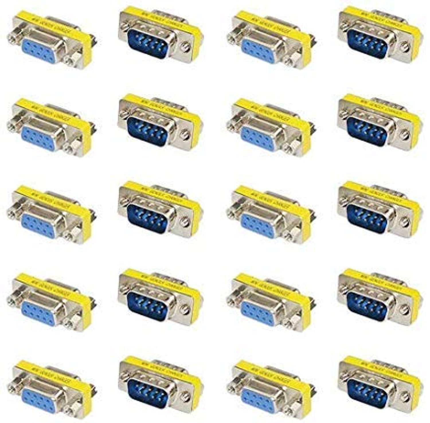 BGTXINGI 20PCS(10Pairs) DB9 9 Pin Male to Male Female to Female RS-232 Plate Insert Type Connectors Serial to Terminal Cable Gender Changer Coupler Adapter Assortment Kit