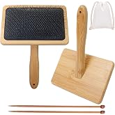Larger Wool Carder, 5.9" x 3.94" Wire Slicker Wool Carding Brushes, Needle Felting Tools with Solid Handle, Dog Slicker Brush, Wood Hand Carders for Wools 5Pcs