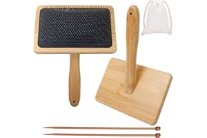 YUSHEN Larger Wool Carder, 5.9" x 3.94" Wire Slicker Wool Carding Brushes, Needle Felting Tools with Solid Handle, Dog Slicker Brush, Wood Hand Carders for Wools 5Pcs