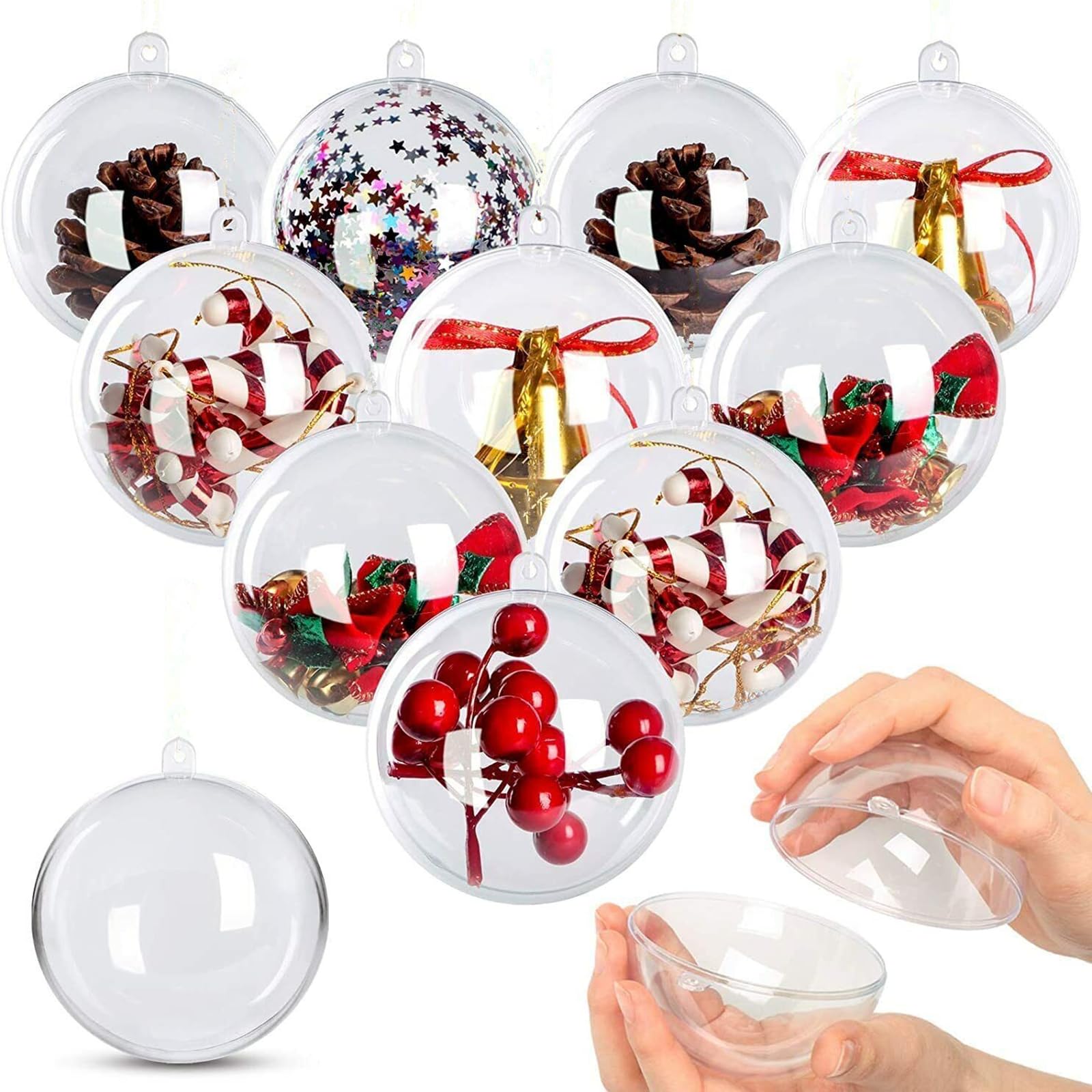 AGM 20pcs Chrismtams Fillable Baubles 8cm, Make Your Own Clear Craft Christmas Tree Ornaments, for Xmas New Year or other Winter Theme Decorations