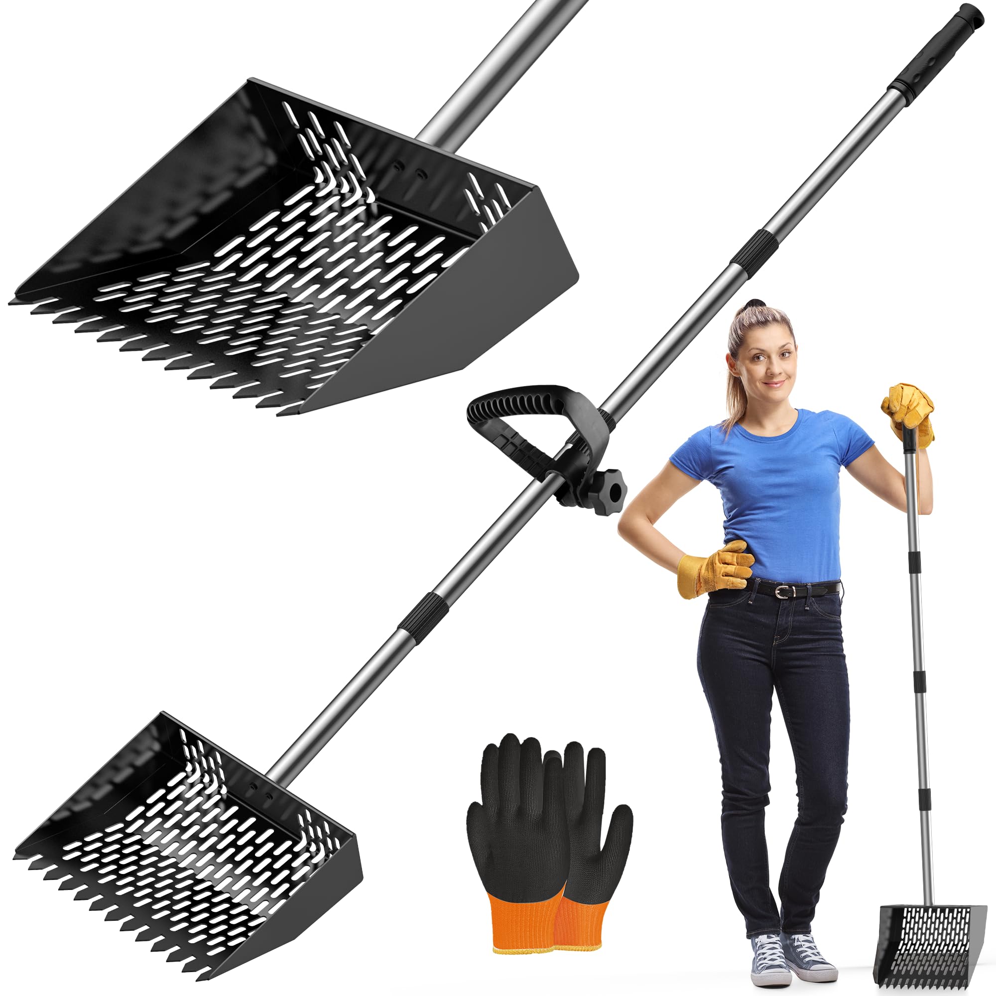 Photo 1 of ***MISSING ITEMS**Besly Chicken Poop Scooper & Rake 2-in-1,Metal Coop Shovel 10 inches Sand Sifting Shovel with 35" to 62" Adjustable Stainless Steel Handle,Cleaning Tools for Chicken Coops & Farm Animals Scoop