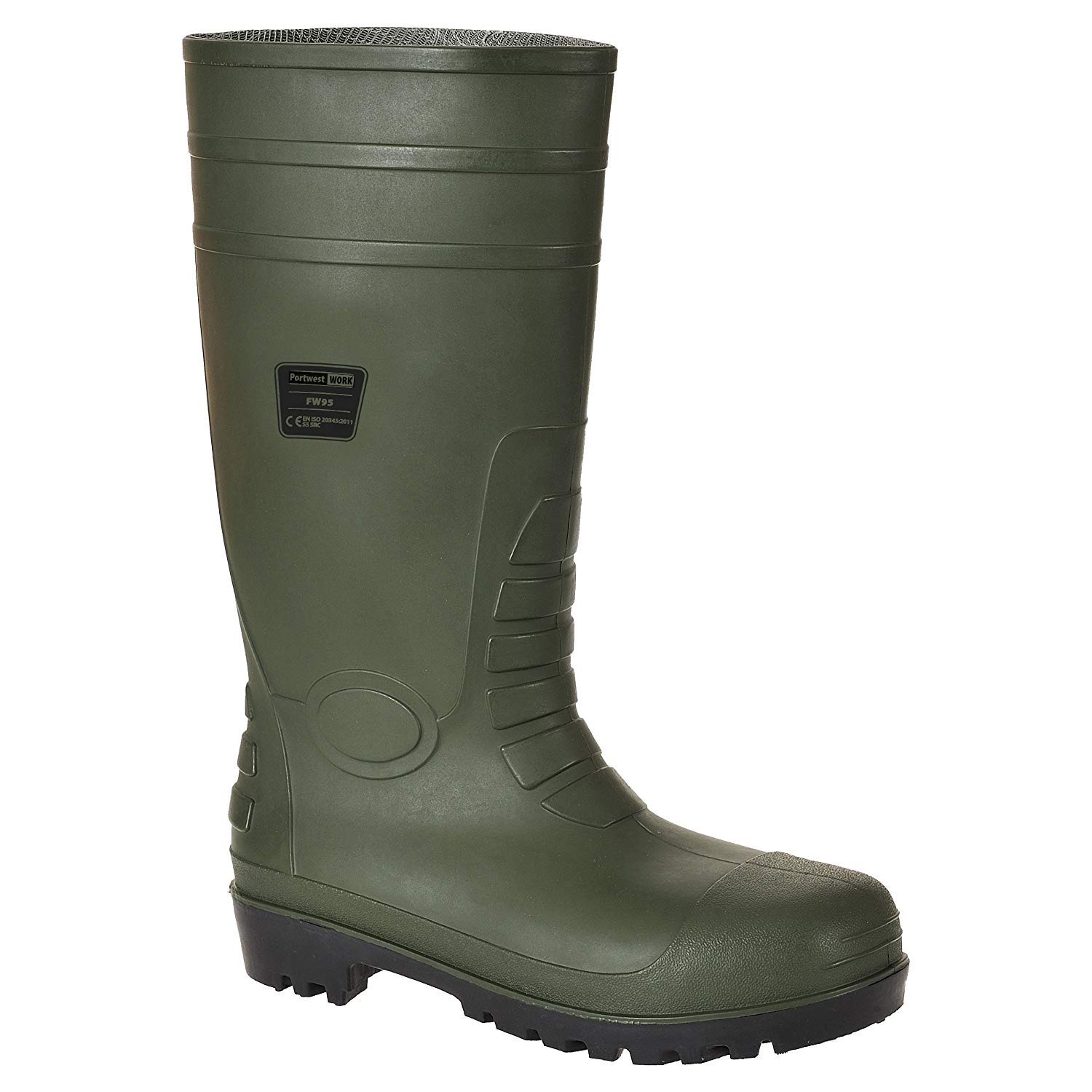 Portwest FW95 Steel Toecap PVC Waterproof Mens Wellington Boots Adult Safety Wellies Slip Resistant Protective Footwear Green, 10.5 UK