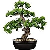 Fake Bonsai Tree Small Bonsai Plant 15.7” Tall Artificial Bonsai Trees with Black Pot Decorated with Pebbles Desk Plant Indoor Bonsai for Home Office Decor