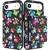 IWONE Compatible with iPhone 17 Air Case with Card Holder Cute Shockproof Drop Protection Phone Wallet Slot Cover Cases for Women - Pink Paws Dog Craws