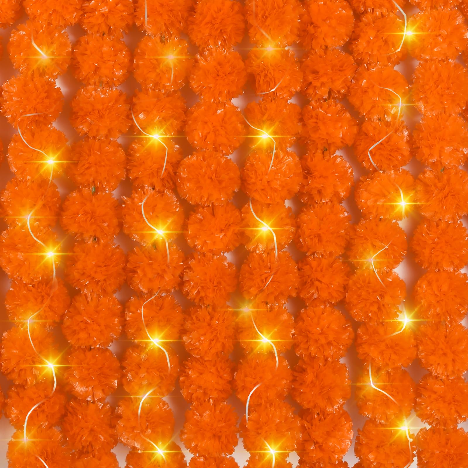 Photo 1 of Riyuwal Marigold Garland with LED Lights, 5PCS 5ft Artificial Marigold Garland Indian Garlands for Decoration for Diwali, Pooja, Wedding Christmas Décor (Orange-red)