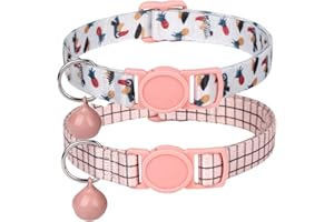ACEES Cat Collar,2 Pack Cat Collars Breakaway with Bell,Safety Buckle for Girl Boy Cats and Small Dogs，Adjustable 7-12 Inch,Pet Supplies,Accessories,Gifts(Colorful Pink)