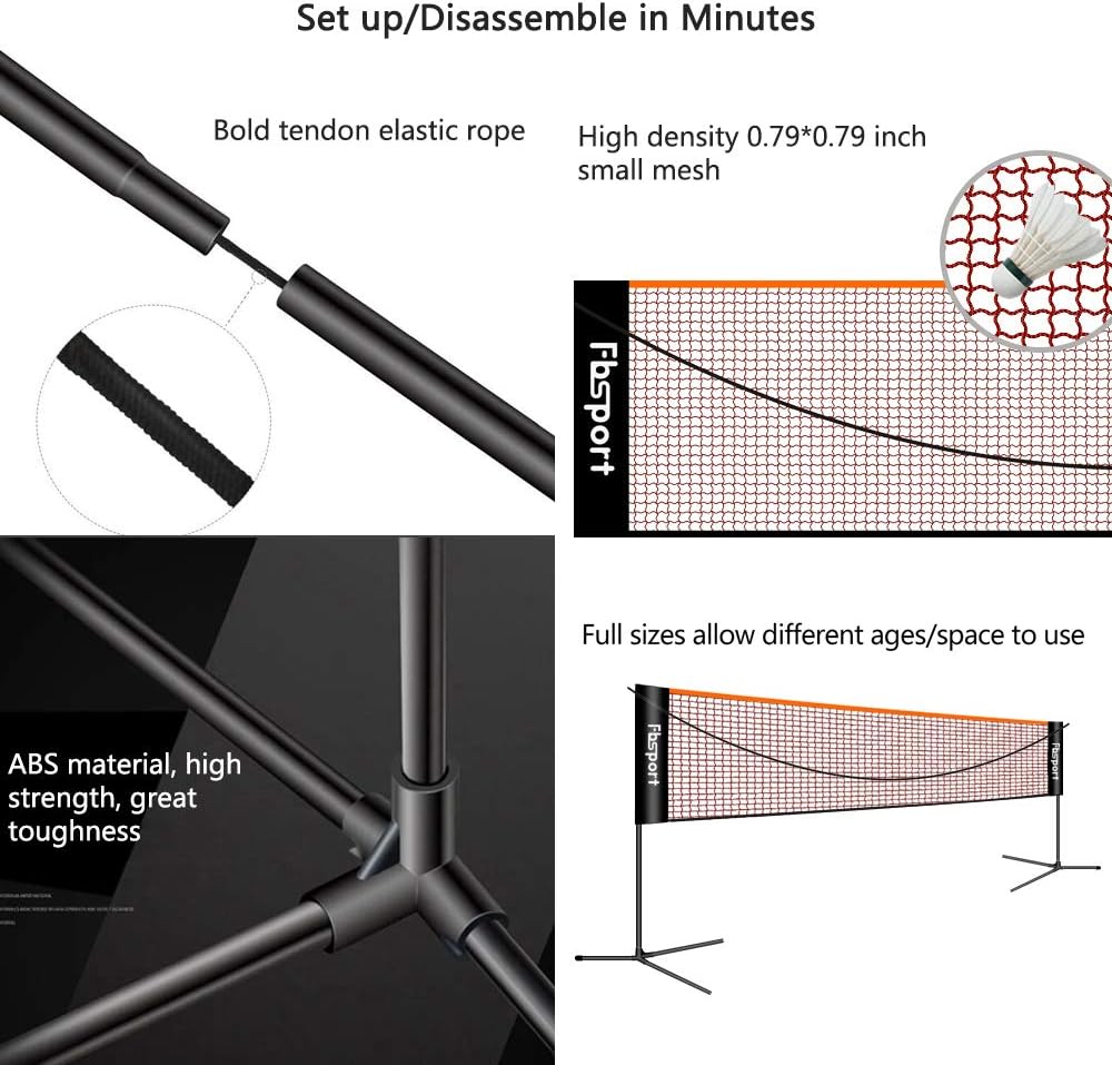 FBSPORT Portable Badminton Net Set, Adjustable Height Tennis, Kids Volleyball, Soccer Tennis Badminton Net with Poles Carry Bag, Easy Set up Net for Backyard, Indoor, Outdoor, Beach, Driveway : Sports & Outdoors