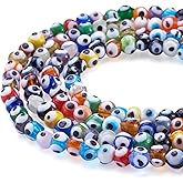 Cheriswelry 200pcs 6mm Handmade Lampwork Evil Eye Beads Round Crystal Glass Loose Spacer Ball Beads Bracelet Connector Beads with 2mm Hole for DIY Craft Earring Necklace Jewelry Making