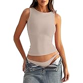 Eachyes Womens Boat Neck Seamless Tank Tops Sleeveless Double Layering Shirts Basic Going Out Tops Summer Outfits