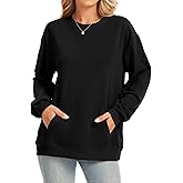 Sunidol Womens Crewneck Long Sleeve Sweatshirts Casual Pullover Tops Lightweight Sweatshirt with Pocket 2025 Black M