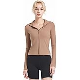 Abonlen Ribbed Hoodies for Women Lightweight Full Zip Up Jackets Long Sleeves Tops Fitted Cropped Sweatshirt