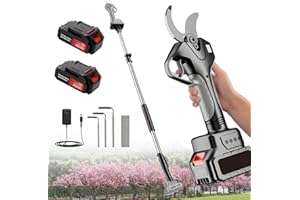 Naturalpowev Electric Pruning Shears, Cordless Tree Branch Cutter with 6.9 ft Poles, 2pcs Batteries, LCD Display, Bypass Blad