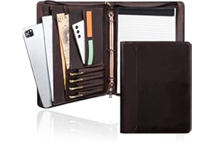 AZXCG Premium Leather Padfolio Binder for Men & Women - A4 Letter Size Notepad & iPad Pro 12.9 Compatibility(2018,2020,2021) Executive Portfolio Folder with Business Card Holder,Darkbrown