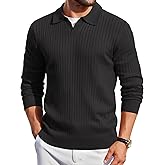 COOFANDY Mens Knit Polos Long Sleeve Casual Sweater Polos V Neck Collared Sweater Golf Polo Sweaters and Pullovers