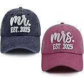 2 PCS Mr and Mrs Est 2025 Hats for Men Women, 3D Embroidered Adjustable Cotton Couples Baseball Cap