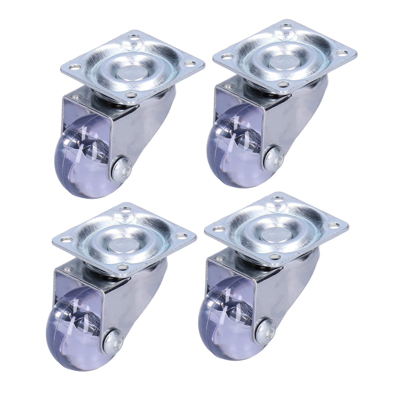 Swivel Caster, 4 Pcs Caster Wheels Heavy Duty Stainless Steel Transparent PU Industrial Wheel Plate Castors Moving Caster Wheels with PU Casters Integral Structure Bearing Seat, Load 20kg