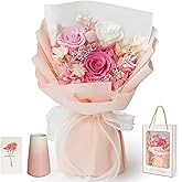 Childom Valentines Day Rose Gifts for Her,Birthday Gifts for Women,Preserved Flowers for Delivery,Pink Real Roses Bouquets,Mothers Day Flowers Gift for Mom,Wife,Grandma,Sister,Anniversary