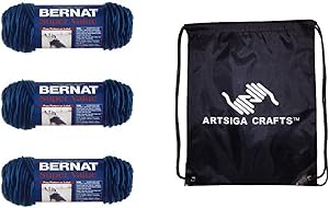 Bernat Knitting Yarn Super Value Ombre Denim 3-Skein Factory Pack (Same Dyelot) 164128-28115 Bundle with 1 Artsiga Crafts Project Bag