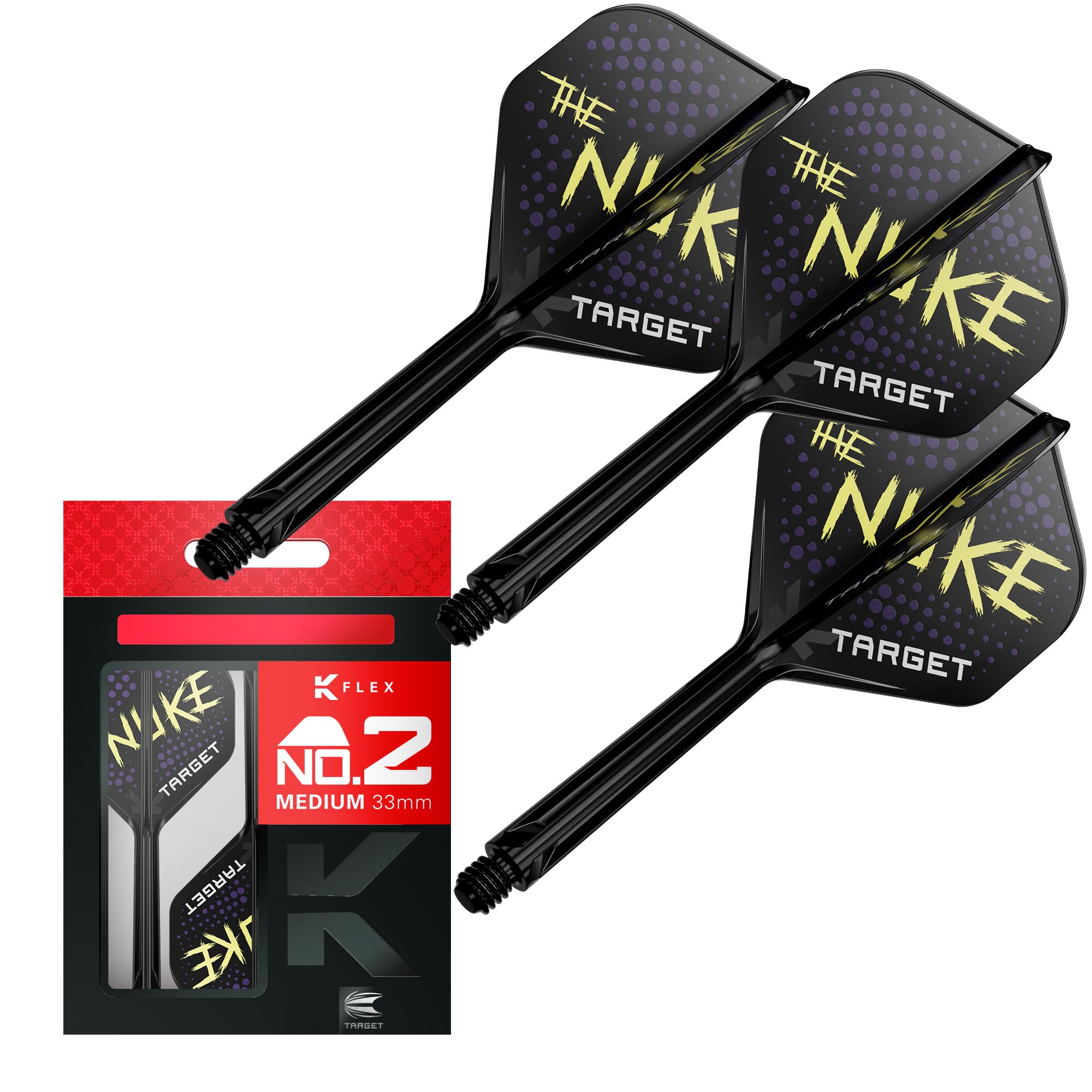 Target Darts Luke Littler K Flex Flights and Shaft System, No.2 (Medium, 33mm) | Pack of 3 Kflex All In One Flights, The Nuke Player Edition Darts Accessories | K-Flex Dart Stem