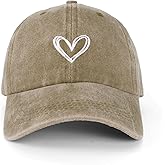 Vintage Washed Baseball Cap Women - Adjustable Distressed Twill Soft Cotton Ladies Hat Cute Love Heart Embroidered