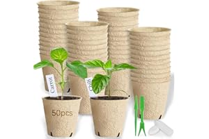 NotiGat 50pcs Peat Pots for Seedling 3.15" Biodegradable Plant Nursery Pots Seed Starting Pots with Drainage Holes, 20 Plant Labels, 2 Transplant Tools