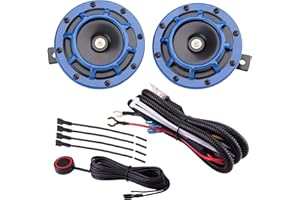 AOLIHAN Car Horn Kit 12V Surper Loud,Waterproof Horns Kit for Trucks Cars Motorcycle Boats,Metal disc horn kit (blue horn with wire and button)