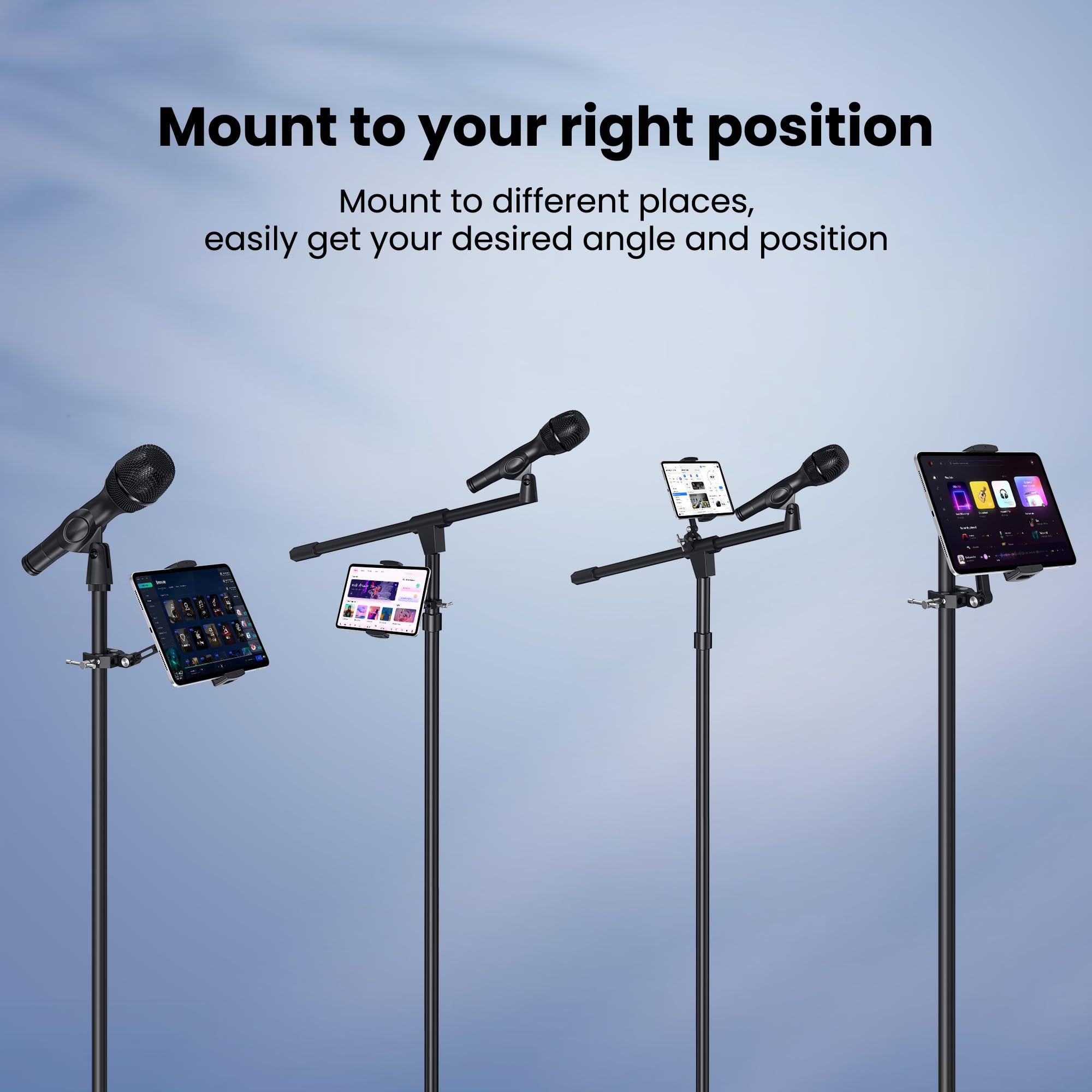 CreaDream Tablet Holder for Microphone Stand, Aluminum Mic Music Stand Holder Mount for Phone and iPad, Adjustable Tablet Holder Compatible with Devices from 4.7 to 13 inch Tablets & Smartphones